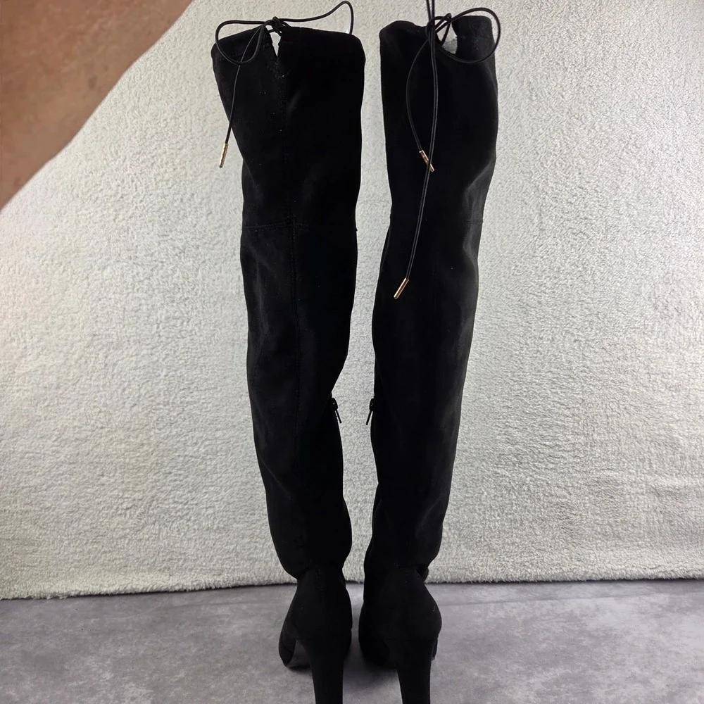 JESYNA Womens Black Faux Suede Over The Knee Block Heel Boots Size 9.5 US